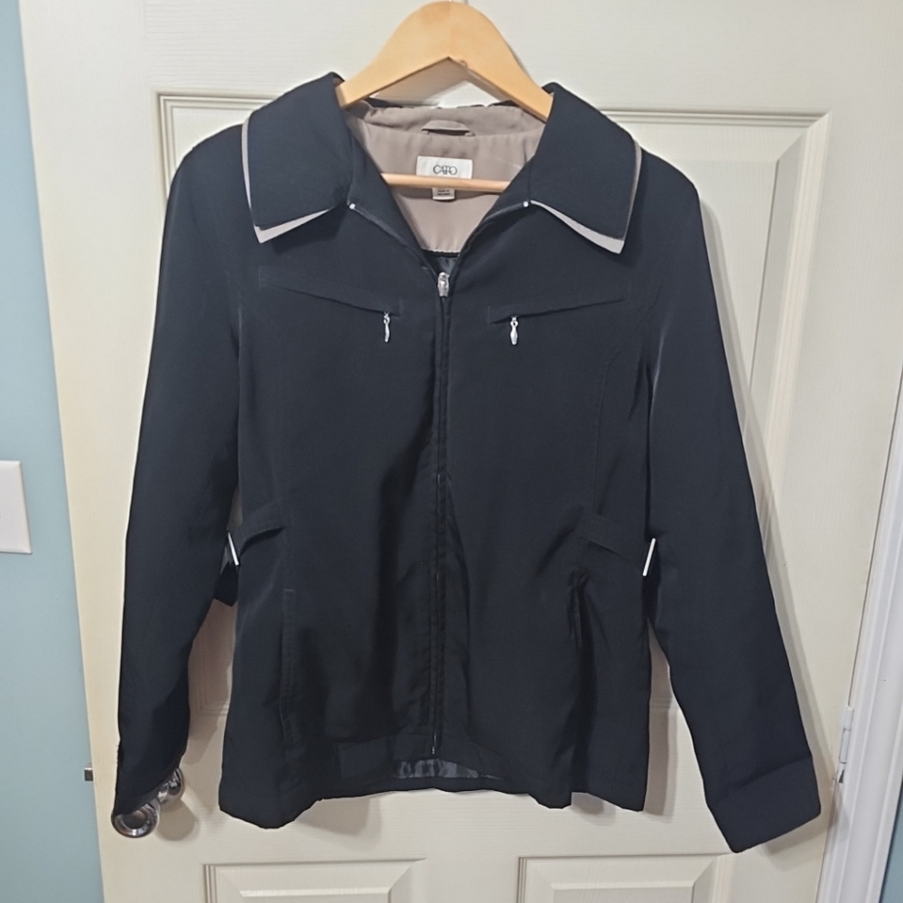 Cato Women's‎ Full Zip Lt Weight Jacket In Black/Tan Size Medium EUC